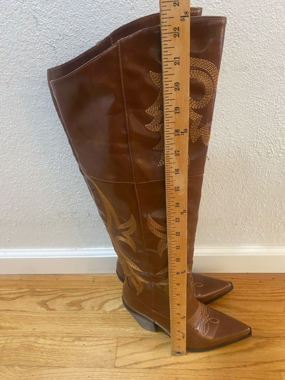 Embroidered Brown Over-the-Knee Women's Boots - Picture 7 of 8